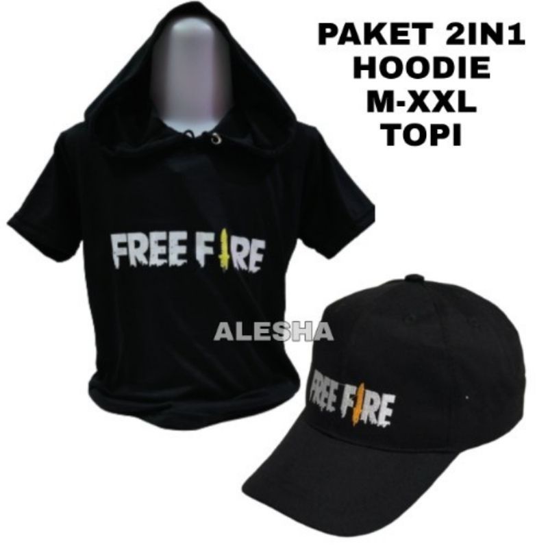 kaos hodie anak untuk usia 2-10 tahun/ topi bordir karakter free fire