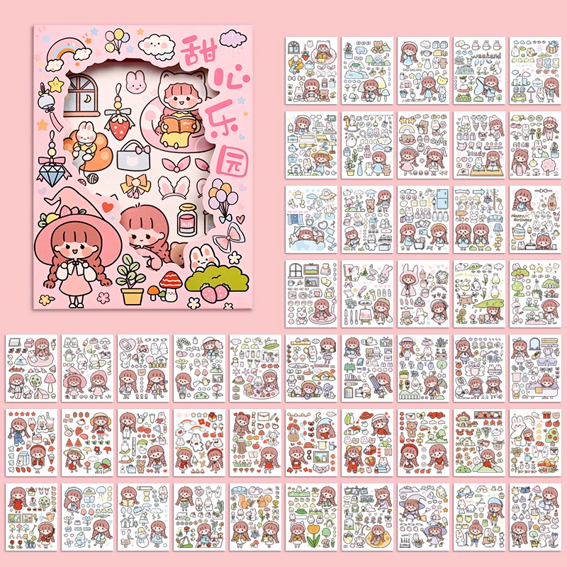 50 Lembar / Set Stiker Kertas / Selotip Washi Gambar Kartun Anak Perempuan Untuk Dekorasi DIY