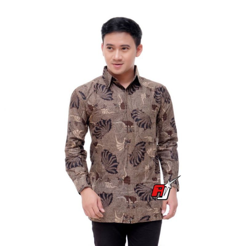 M231 Size S M L XL XXL XXXL BSWART Batik HRB026 kenongo Hem Batik Kerang Coklat Abstrak