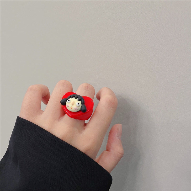 Perhiasan Cincin Resin Desain Kartun Wajah Bayi Lucu Untuk Wanita