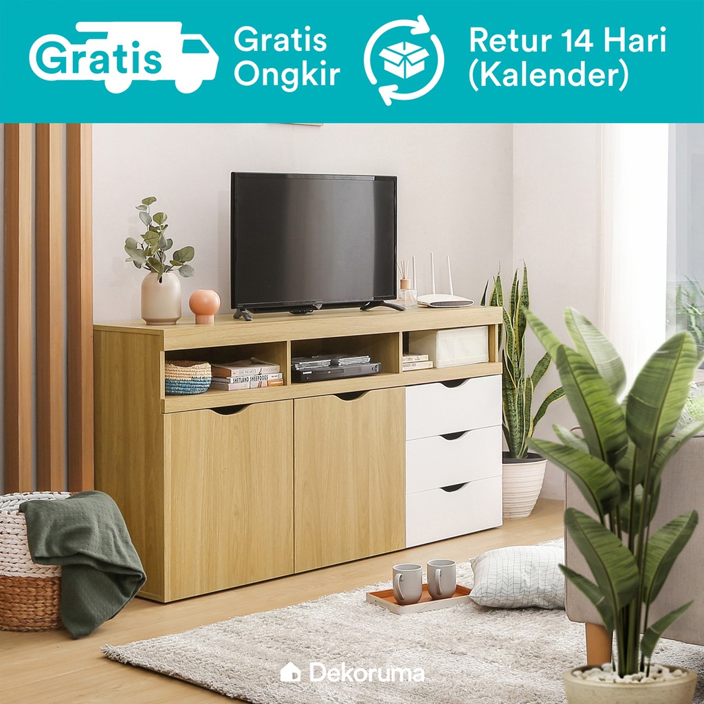 Dekoruma Nana Lemari Kabinet 2 Pintu dengan 3 Laci Susun | Buffet Cabinet Kayu