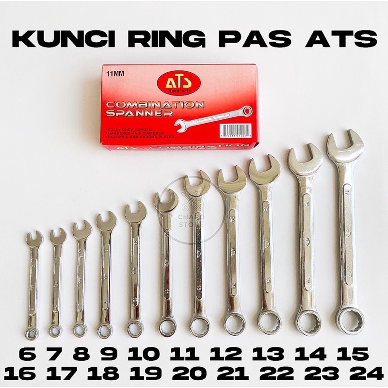 Kunci ring pas ATS 6 7 8 9 10 11 12 13 14 15 16 17 18 19 20 21 22 23 24 mm kunci kombinasi ATS combination spanner