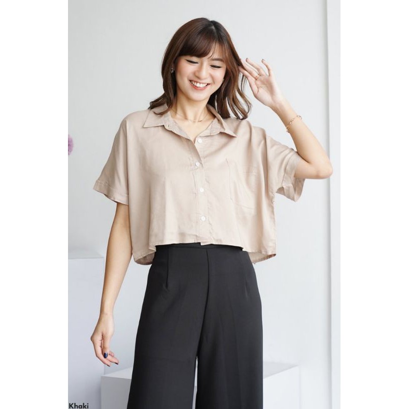 Kemeja wanita viscose crop shirt