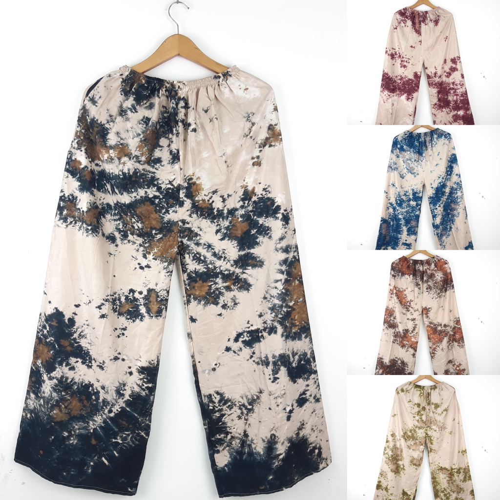 Celana Tidur Panjang Wanita Katun Rayon Motif Tie Dye