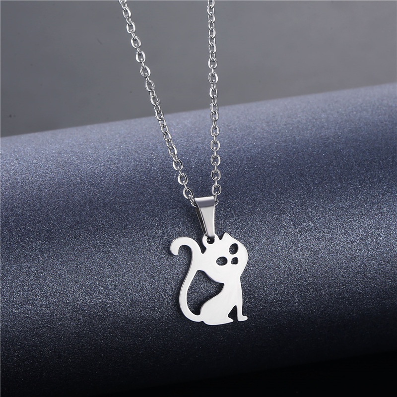 Ornamen hollow kucing liontin kalung stainless steel hewan lucu anak kucing kalung kalung