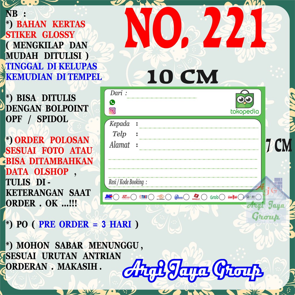 

Stiker Pengiriman - Sticker Alamat Olshop Murah Nomer 221 - 10x7 cm - Glossy