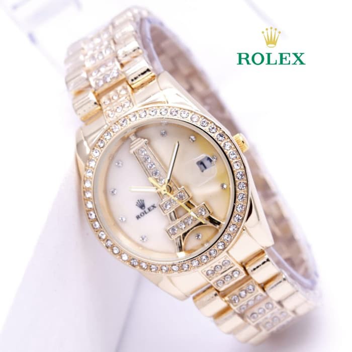 Diskon Jam Tangan Wanita Cewek Rolex Paris rantai Full Gold Terlaris