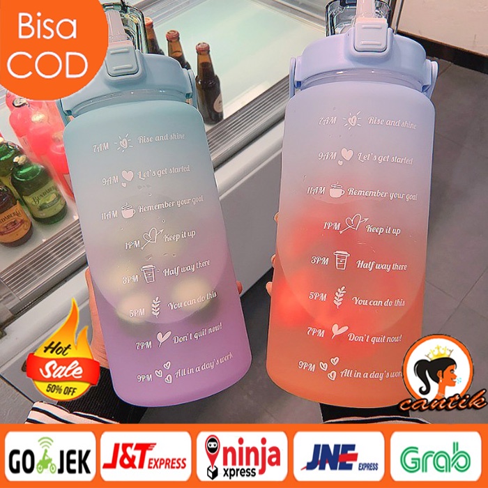 botol minum jumbo 2 liter botol minum viral motivational Water bottle botol minum motivasi 2000ml 2 liter air