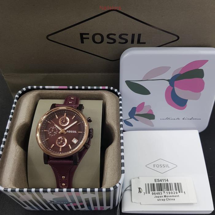 Fossil es4114 red dial chronograph ladies watch premium