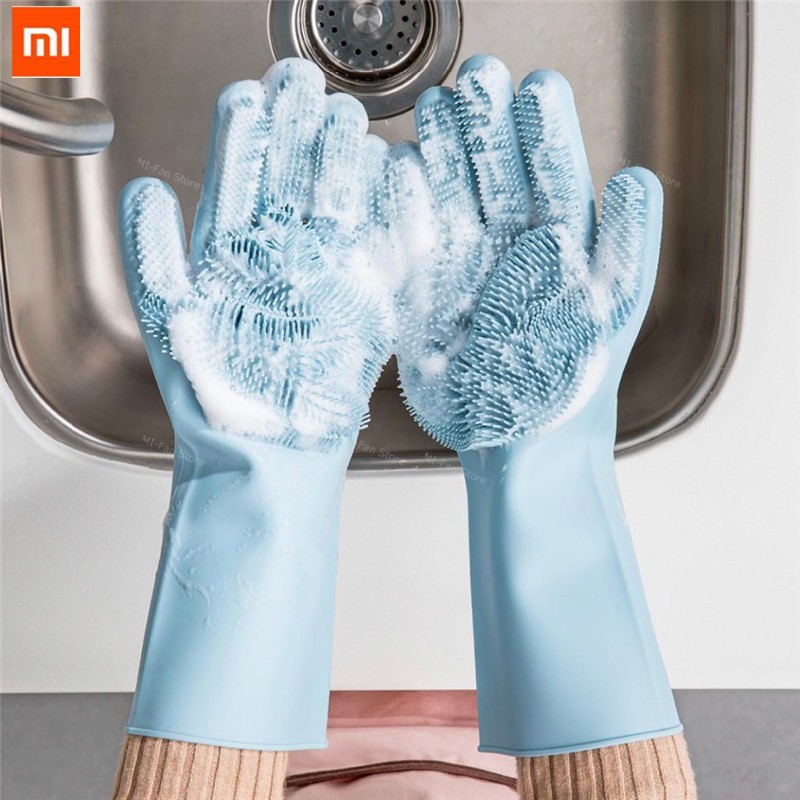 Xiaomi Mijia JJ Sarung Tangan Cuci Sikat Magic Silicone Cleaning Gloves HO004 - Blue