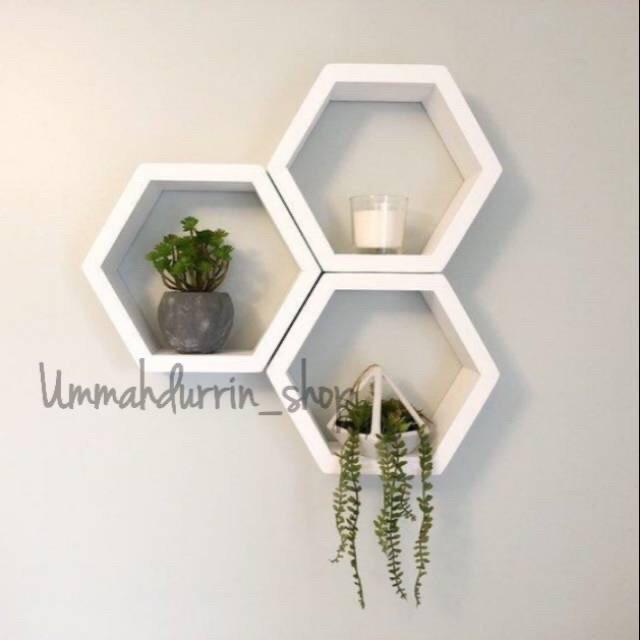Murah Rak Sudut Hiasan Dinding Kayu Hexagonal Heksagonal Dekorasi Rumah Cafe Poster Kayu Shabbychic