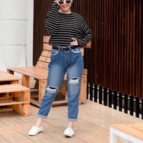 Billigeพ Hopylovy Boyfriend Ripped Jeans With Furing Wanita Hijab Frienly Termurah Shopee Indonesia