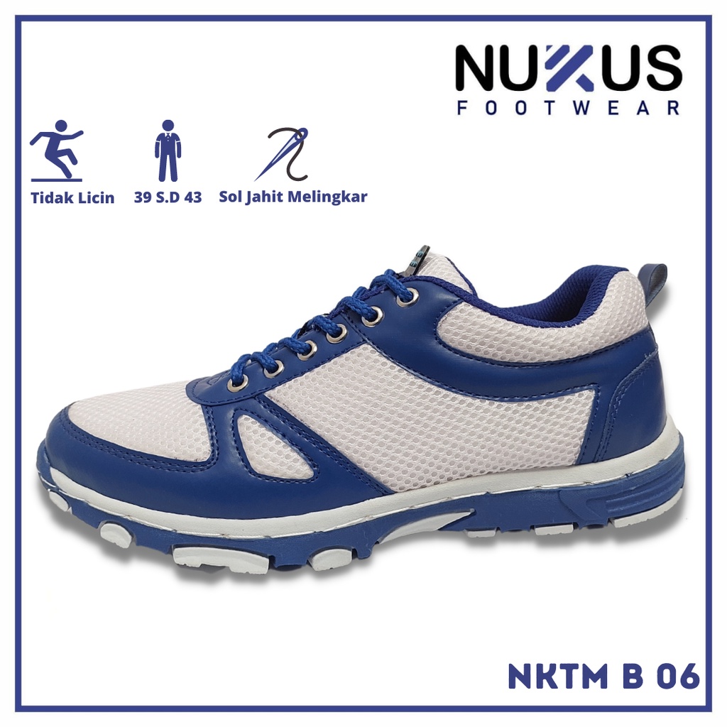 Nukus Sepatu Pria Tali Pendek Sneakers Putih Biru - NKTM B 06