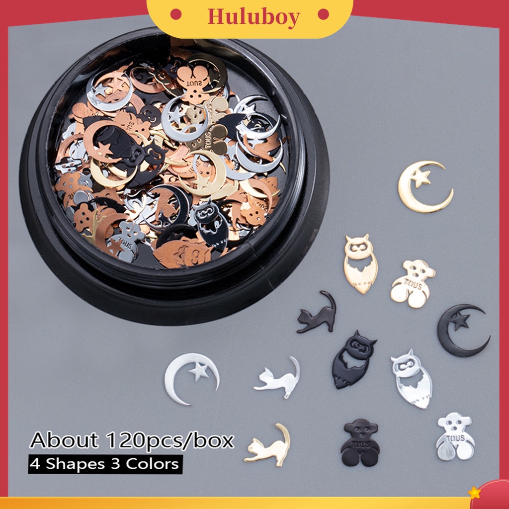 Huluboy Huluboy♡ 120pcs / Kotak Payet Logam Desain Kepingan Salju Hollow Tema Halloween Untuk Dekorasi Manicure Wanita