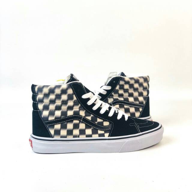 black and white high top checkered vans