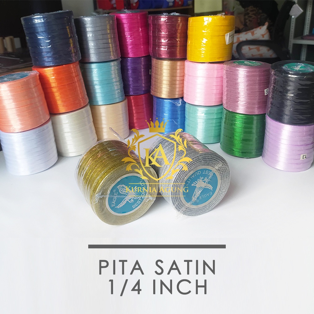 Pita Satin Polos Merk Eagle Import Taiwan ukuran 1/4 inch (0.635cm) banyak warna Dijual ROLL untuk Bungkus Kado Souvenir Hampers Dekorasi