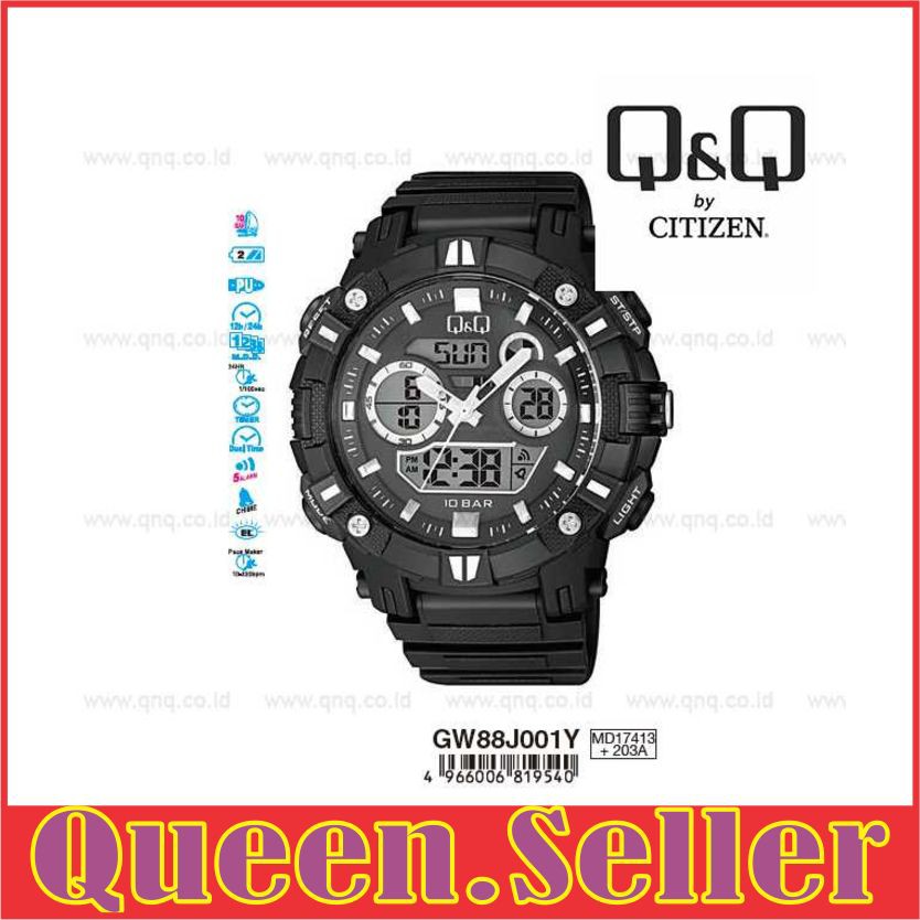 Q&Q QnQ QQ Original Jam Tangan Pria Dual Time- GW88 GW88J Water Resist