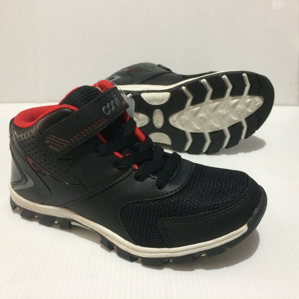 Sepatu Sports Boot Sekolah Anak Keren Bagus Kraven Carvil Black White Tali Perekat