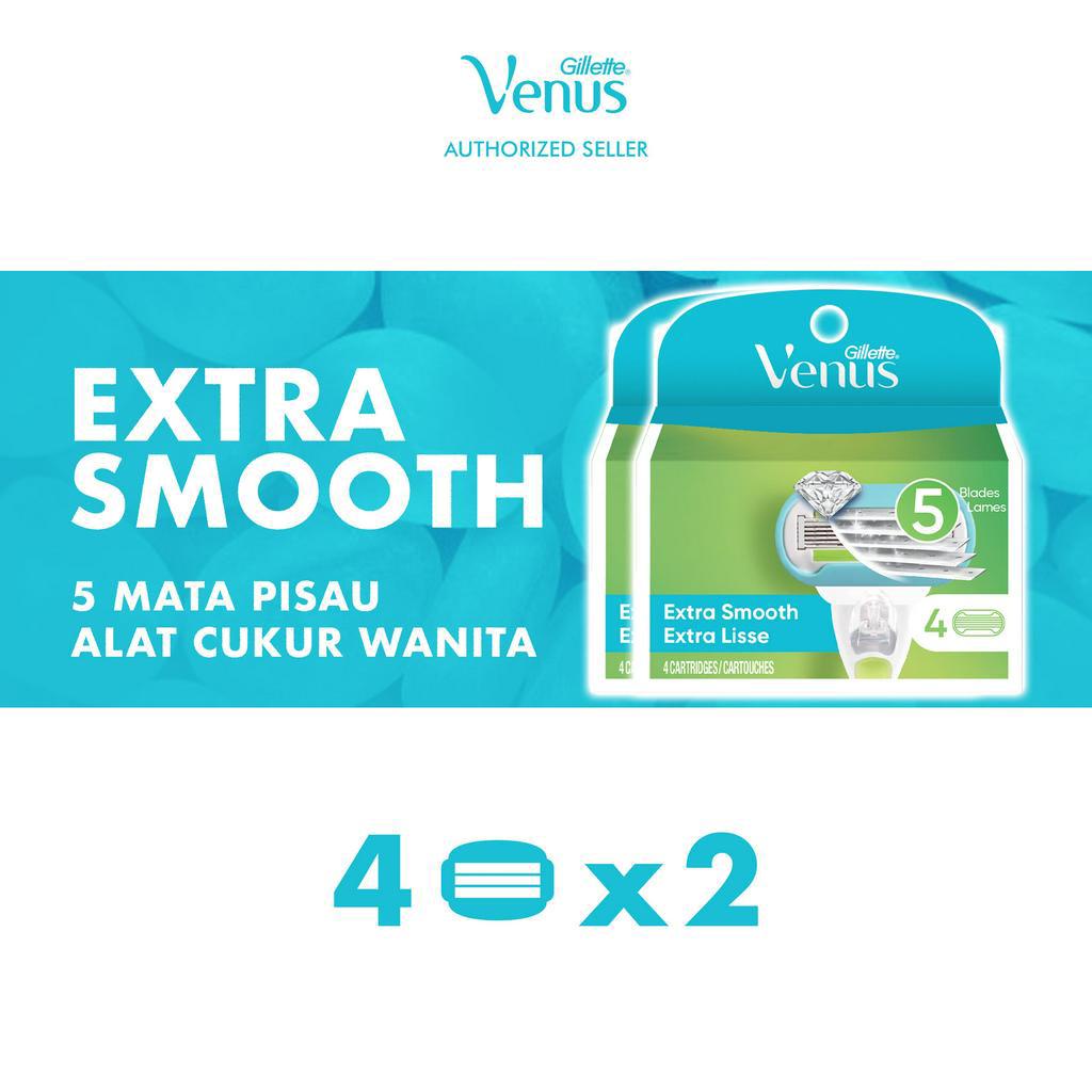 Gillette Venus Alat Cukur Wanita Extra Smooth Pisau Cukur Isi 4 Refill Isi Ulang Paket isi 2