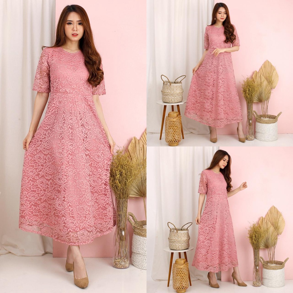 LONG DRESS YOONA BRUKAT CORNELI TULANG BROKAT CORD TIMBUL DRES PESTA NATAL 7 WARNA