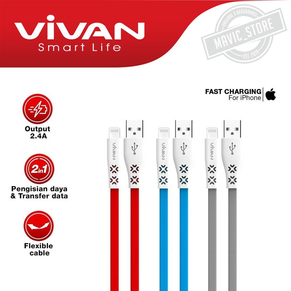 Kabel Data Fast Charging Vivan CTL100 2.4A iPhone iPad Cable Data Lighting - Garansi Resmi 1 Tahun