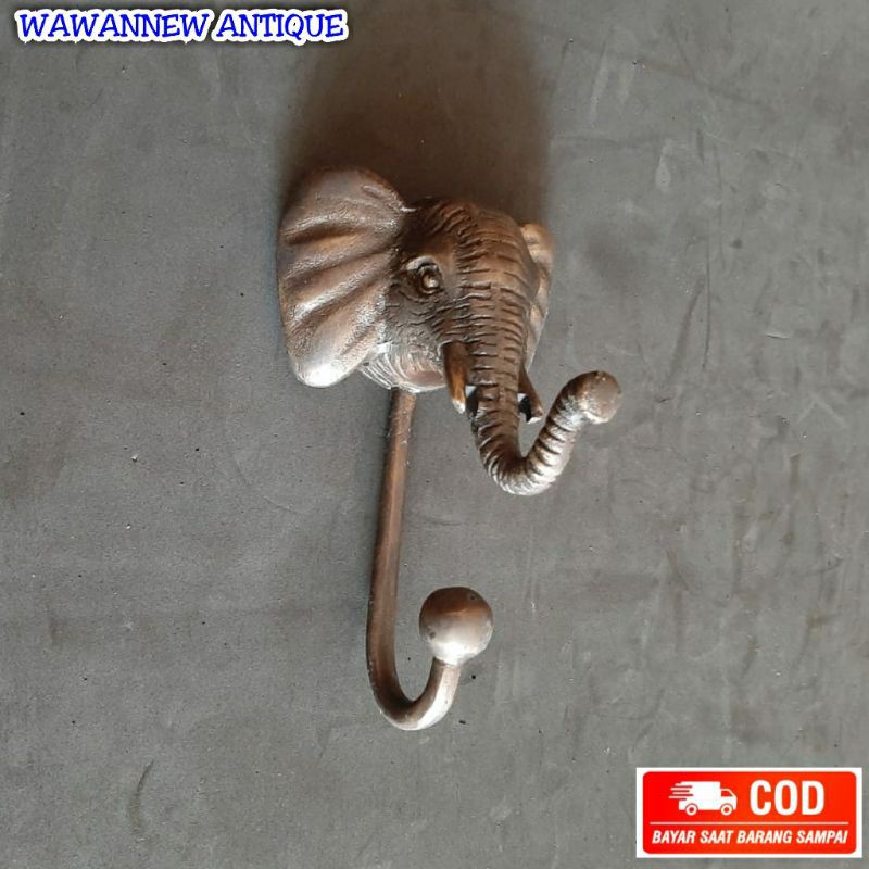 Kapstok / Gantungan Kunci Baju Handuk Kuningan Antik Murah Motif Gajah 12cm