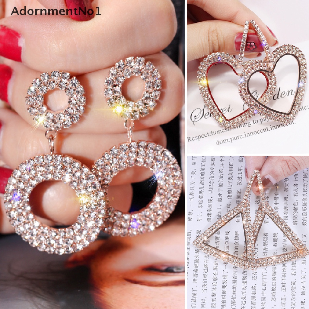 (AdornmentNo1) Anting Bulat Geometri Aksen Kristal Mewah Untuk Perhiasan Wanita / Pernikahan / Hadiah