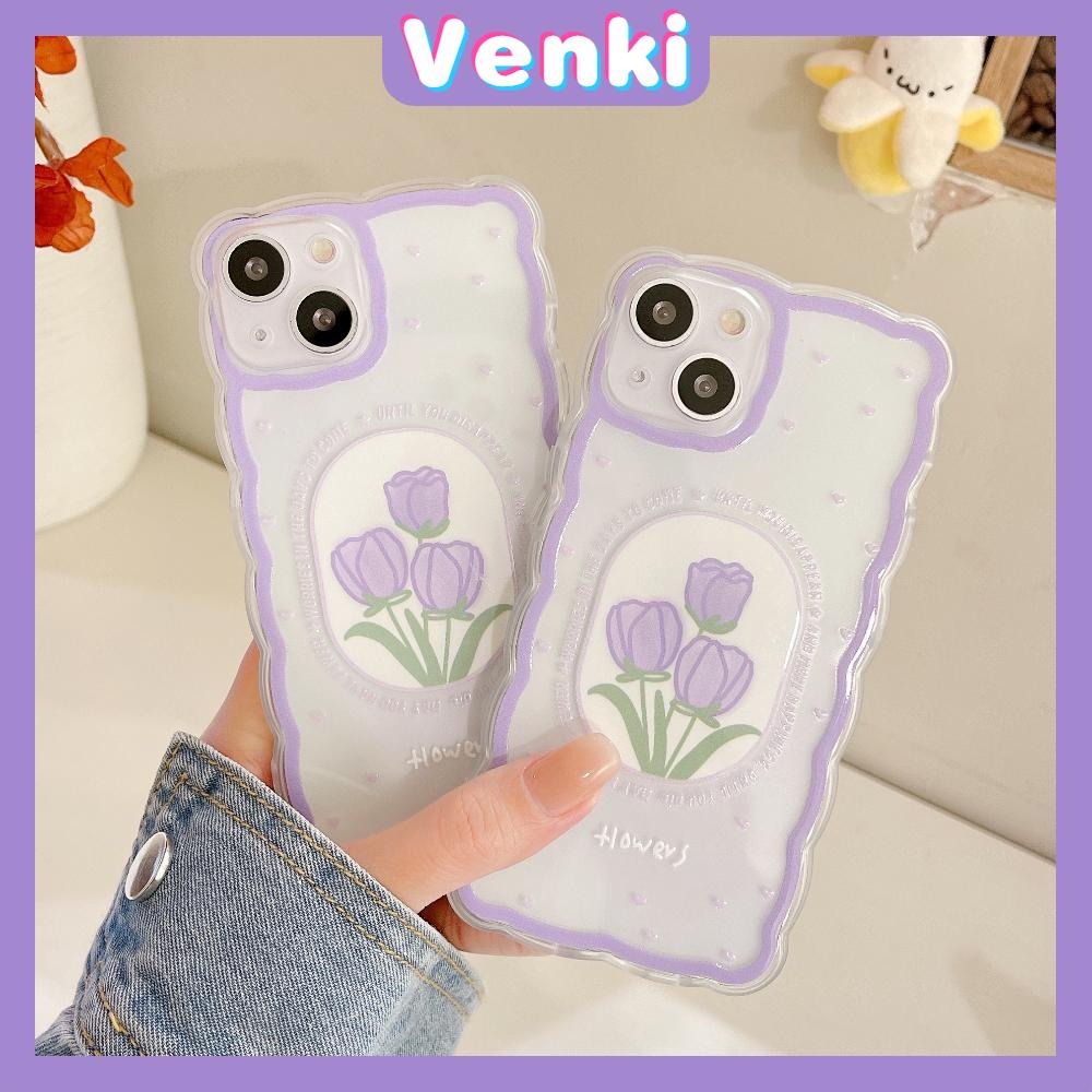 Soft Case Silikon Transparan Anti Slip Shockproof Motif Bunga Tulip Ungu Untuk iPhone 13 Pro Max 12 Pro Max 11 7 Plus