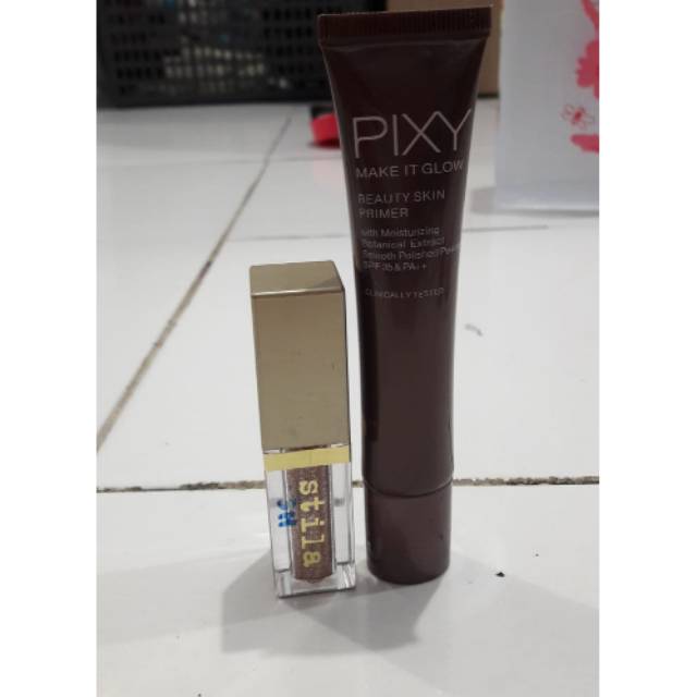 PRELOVED ORI STILA GLITTER AND GLOW LIQUID EYESHADOW KITTEN KARMA 3ml FREE PIXY MAKE IT GLOW PRIMER