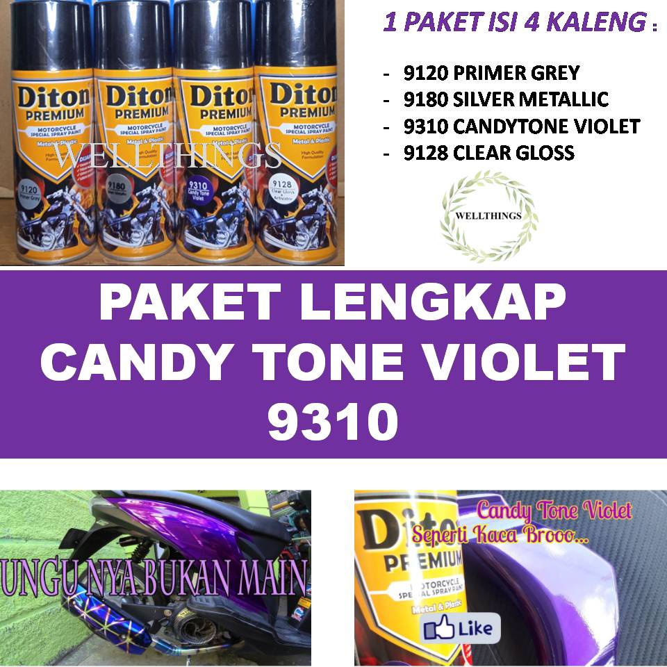 PAKET LENGKAP 9310 Candy Tone Violet Cat Pilox Diton Premium 400ml Warna Cendi Kendy Violet Ungu Pyl