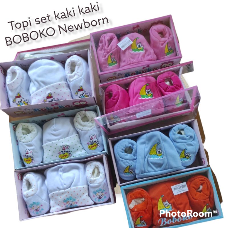 Boboko Topi Set Mika Kaos Kaki Bayi Bordir Newborn