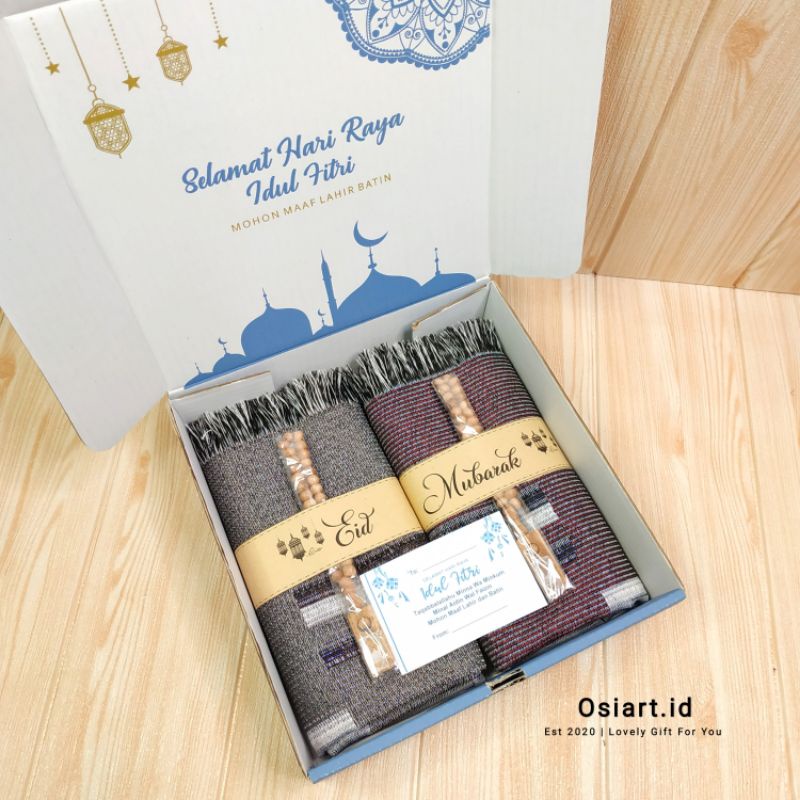 Hampers Ramadhan Sajadah Dewasa Couple Paket Parcel Lebaran Hari Raya Idul Fitri Hempers Ramadan Sajadah Traveling Quba Metalic Muslim Edisi Eid Mubarak Parsel Bingkisan Saudara Murah Hemat Kotak Box Hadiah