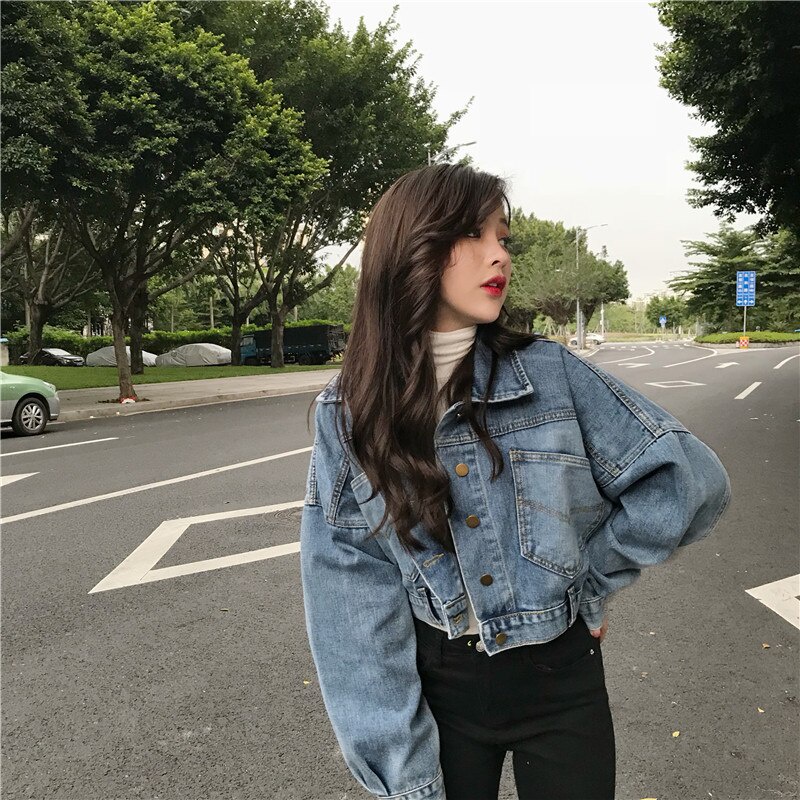 JESLYN JEANS JAKET DENIM OVERSIZE CROP WANITA / KOREAN STYLE / CROP TOP / JEANS KEKINIAN / JAKET OVERSIZE