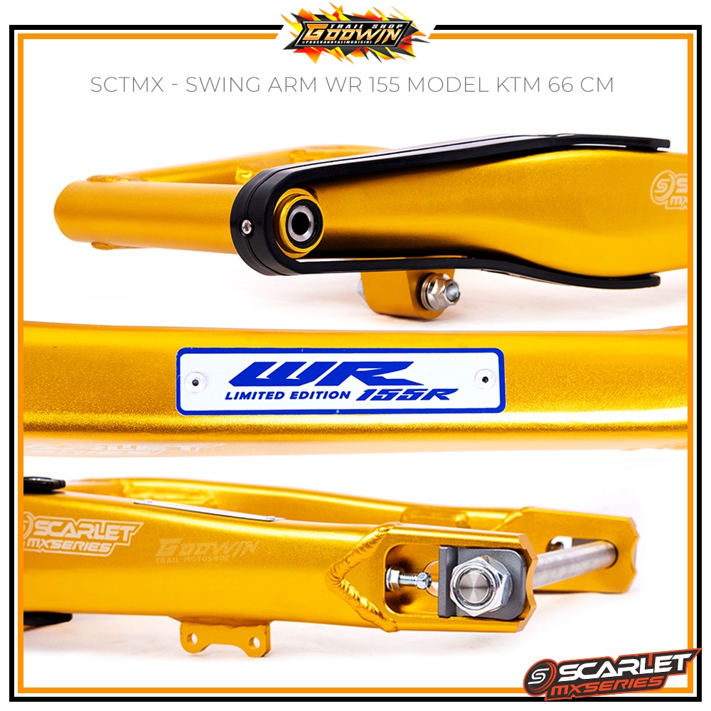 Swing Arm Scarlet MX 10916 CRF 150L 66 Cm / KLX 150 / YAMAHA WR 155  Model KTM Almunium 66 Cm Gold Hitam Merah Silver