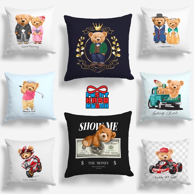 Bantal Sofa Print Motif Cute Boy Teddy Bear 40x40 cm - Pusat Bantal Sofa