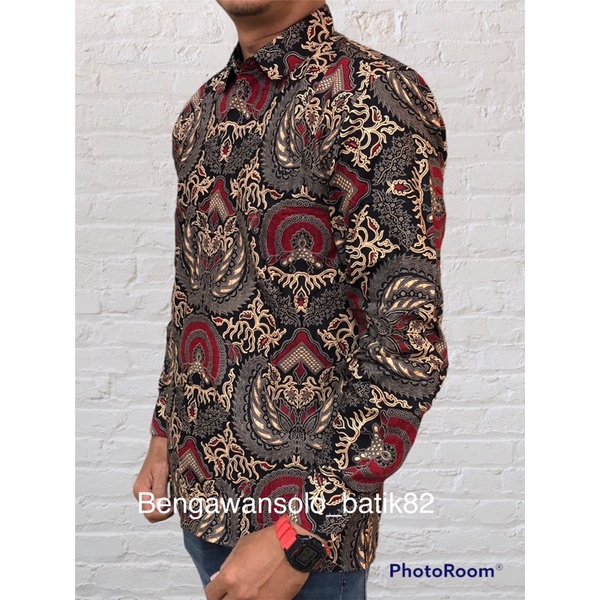 Baju Batik Pria Lengan Panjang lapisan furing hero,Warna merah,coklat,hitam,Batik Premium,Batik Modern,Batik Jumbo,Batik Solo,Batik Kantoran