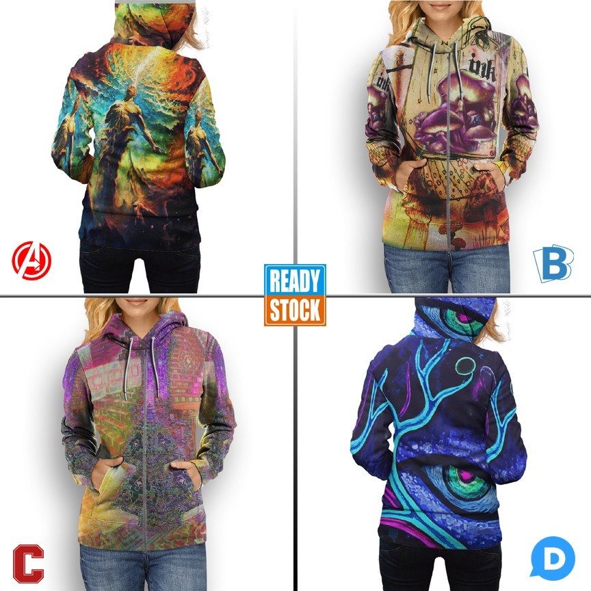 Jaket Hoodie Ayahuasca Trippy Psychedelic Mushroom Artistic SKU-7434106510515 Hoodie Fullprint Casua