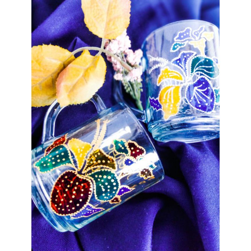 Gelas Minum Kaca Bening Motif Lukis | Hand Paint | Gelas Kopi
