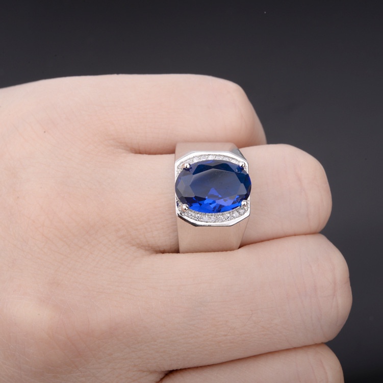 Set Perhiasan Cincin Model Terbuka Bahan Zirkon Sapphire Untuk Pria