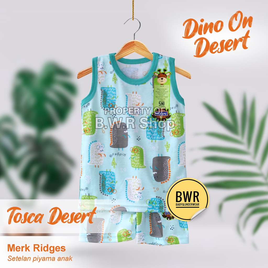 [ 3 Setel ] Setelan Ridges KUTUNG Dino On Strips Desert / Setelan Anak Unisex Motif Lucu Baju Harian Bermain Lengan Kutung 9rs 10rs | Bwr