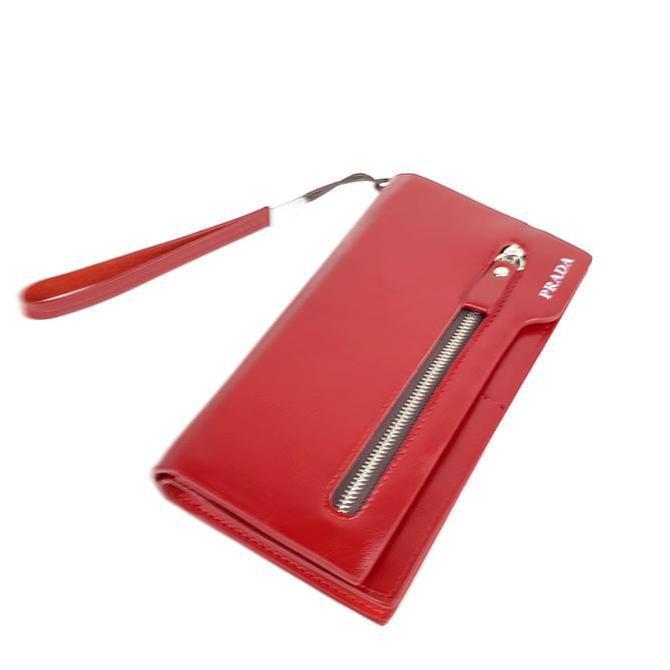 607J Dompet Kulit Pria Wanita Panjang Import Branded Prada Ruur-1 Red Top