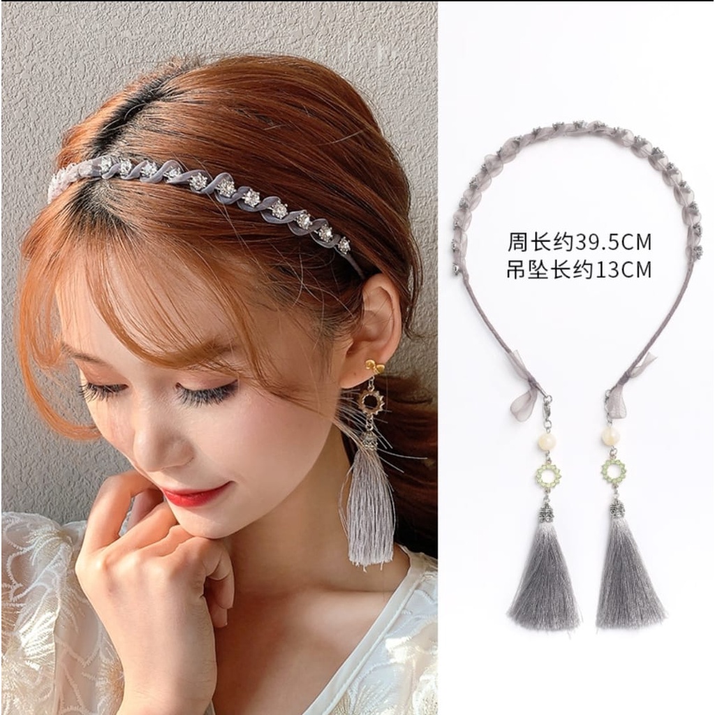 Bando Bandana Berlian Imitasi + Rumbai