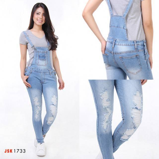 Celana Jeans Panjang Overall Jumsuit Kodok Wearpark Ripped Skinny jeans Import Denim JSK Jeans