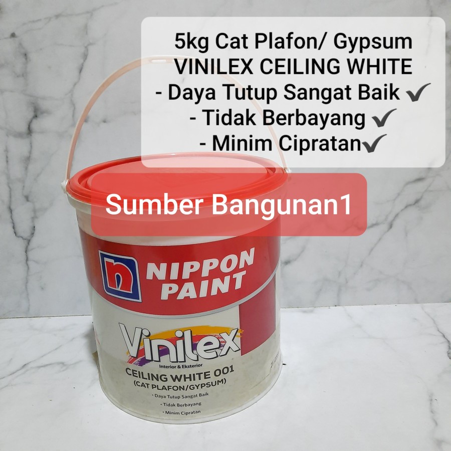 Jual Cat Plafon Vinilex Ceiling White 001 Putih Gypsum Tembok 5kg Nippon Shopee Indonesia 1985