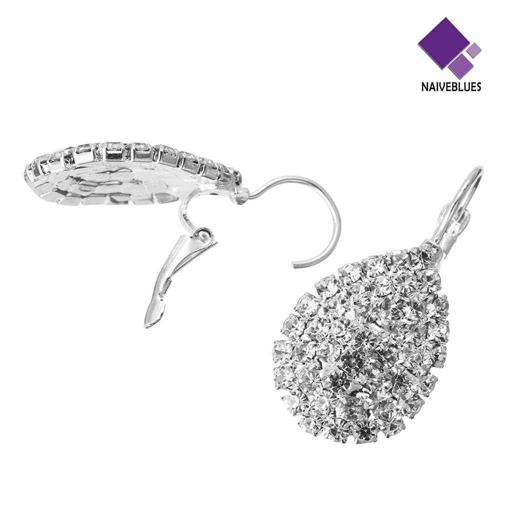 Anting Juntai Bentuk Waterdrop Aksen Berlian Imitasi
