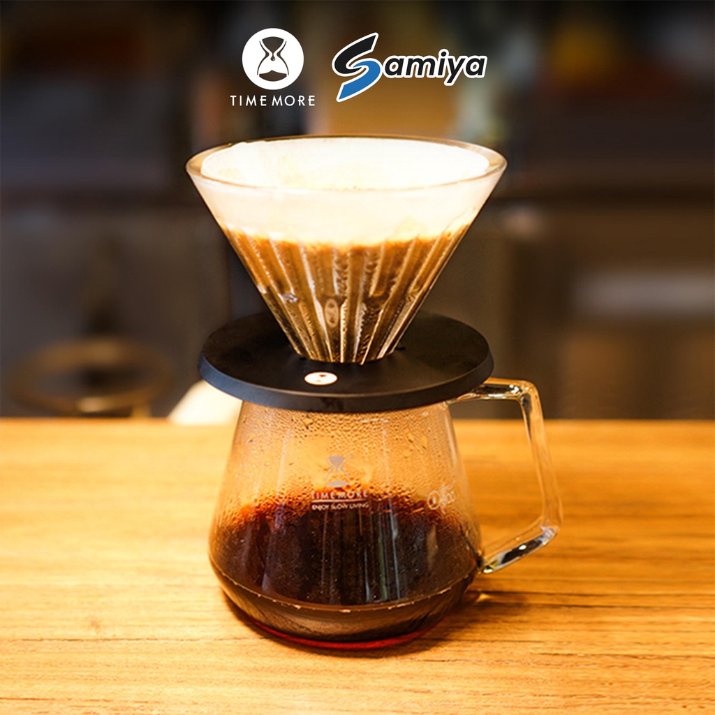 timemore crystal eye glass coffee dripper 01with PC holder black / dripper kopi kaca pour over V60