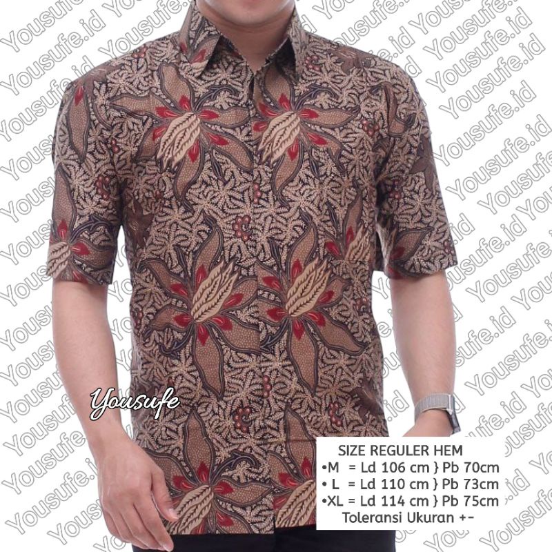 Batik Pria Lengan Pendek Warna Coklat Seragam Pernikahan Nyaman Adem Bahan Katun Grosir Batik Pekalongan COD Kantor Formal Distro Batik HRB005