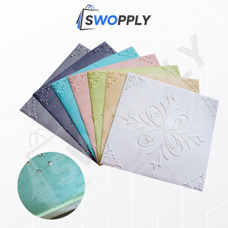 Swopply HL0210 Wallpaper Dinding Motif Bunga 3D Stiker Dinding Plafon Langit Atap Dekorasi Kamar Tidur