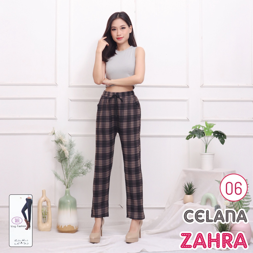 Celana Bahan Zahra Import Terbaru / celana fashion wanita import / celana kotak wanita