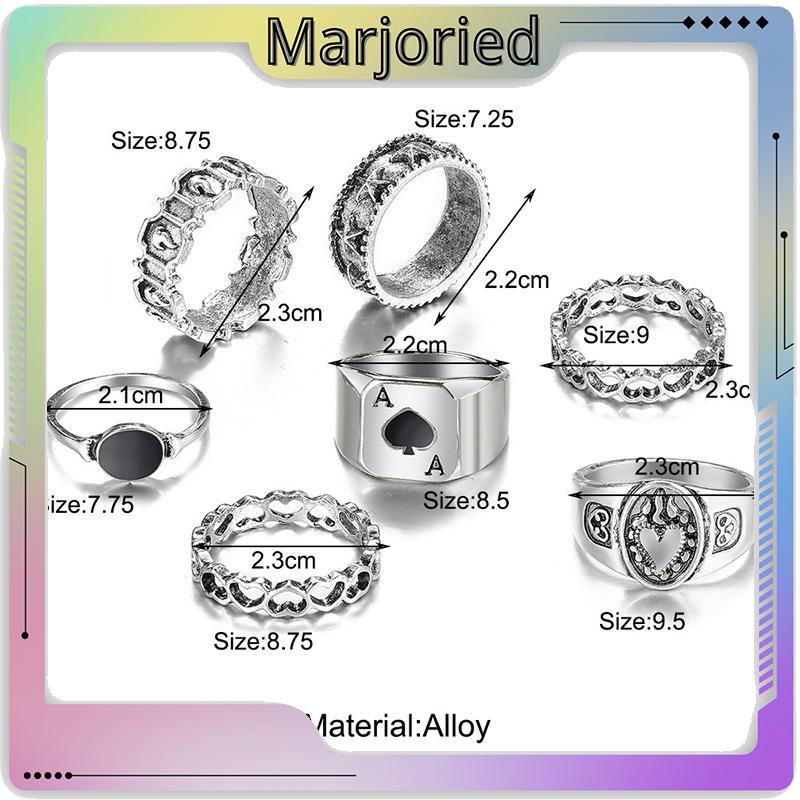 7 Pcs Cincin Jari Bentuk Hati Tidak Teratur Warna-Warni Gaya Punk Retro Untuk Pria-MJD